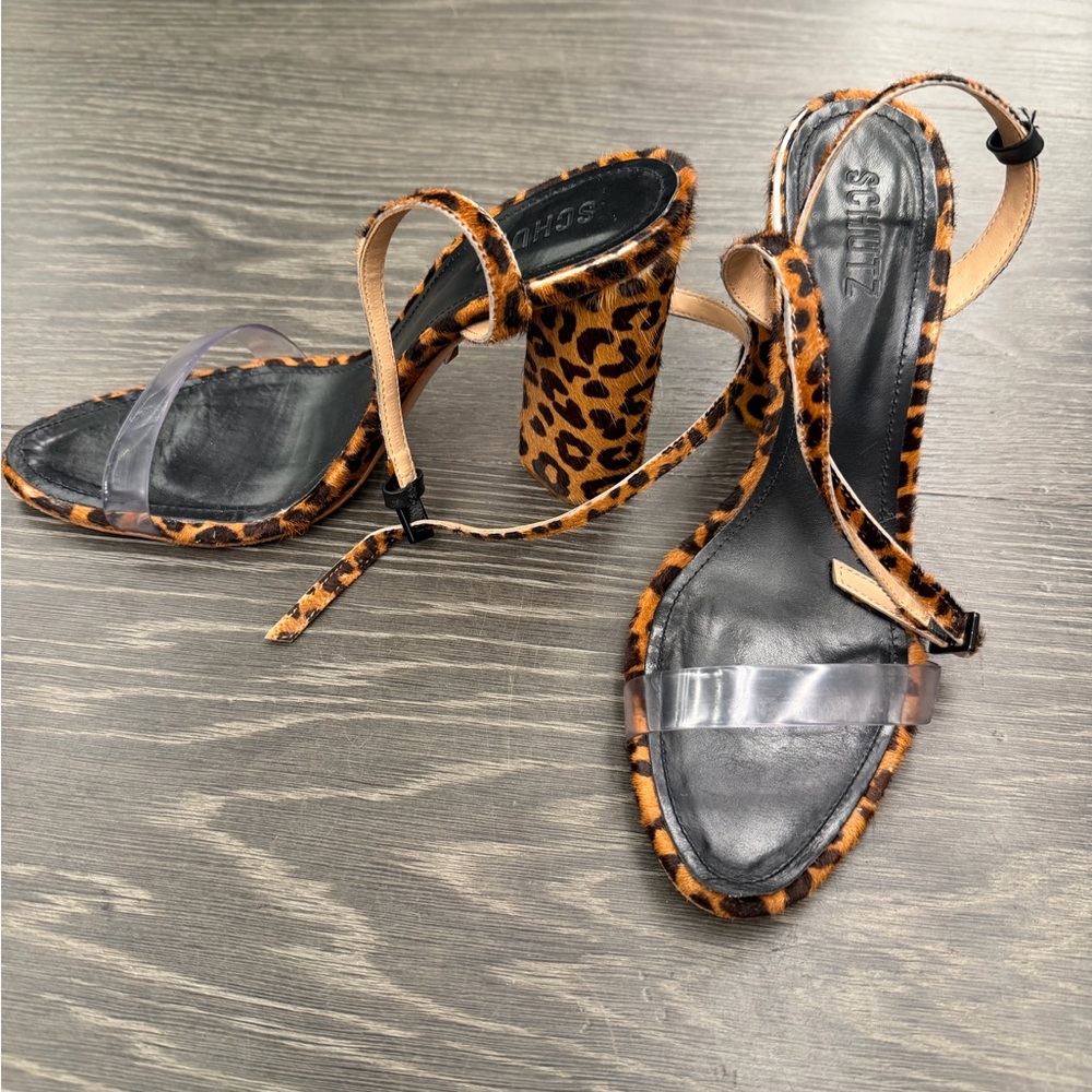SCHUTZ Animal Print Heels with Clear Strap - Picture 3 of 5